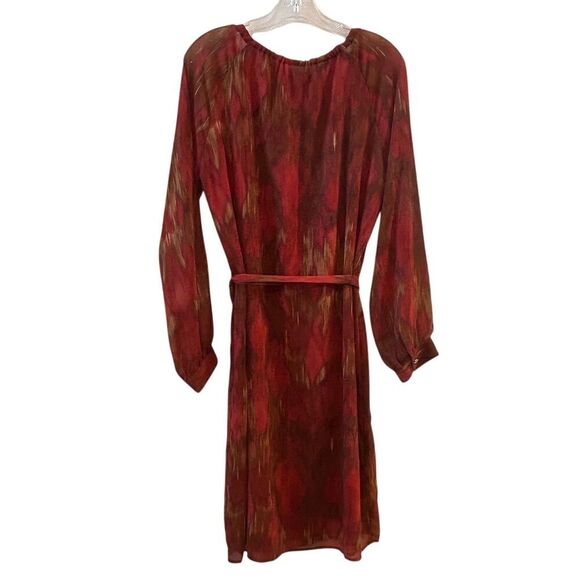 Banana Republic Women's Size 12 Red Ikat Long Sleeve Chiffon Dress - Picture 10 of 14